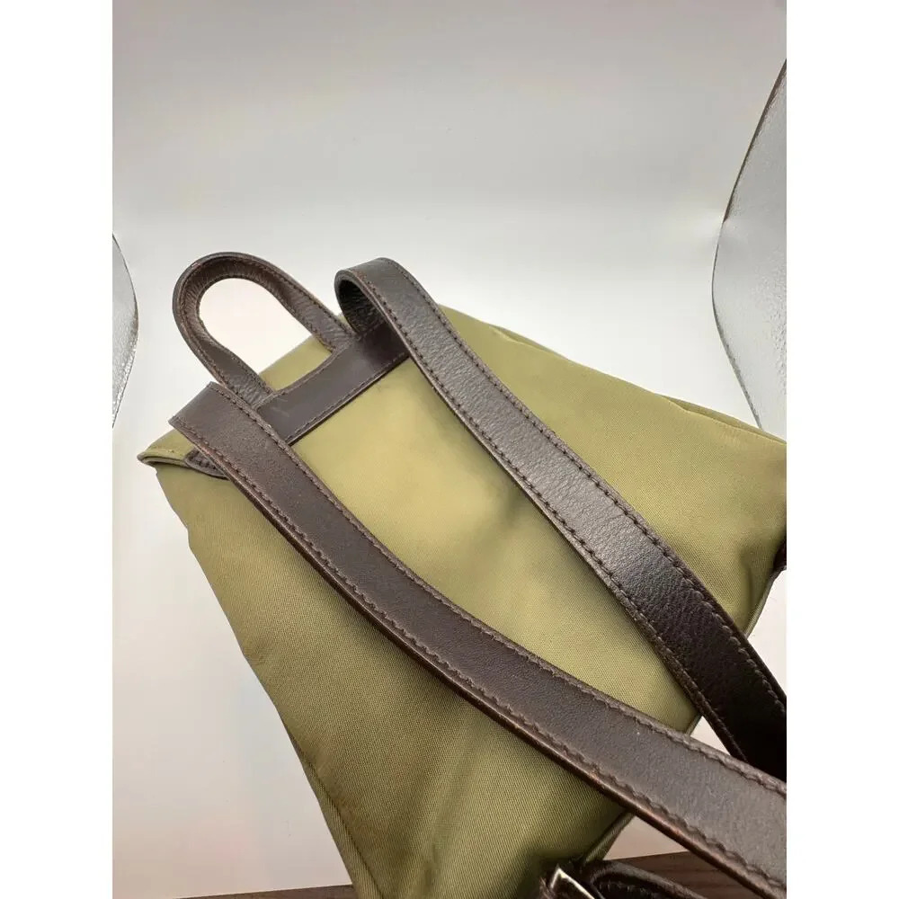 Vintage Ralph Lauren Green Nylon Women’s Backpack Leather Handles - Picture 6 of 13